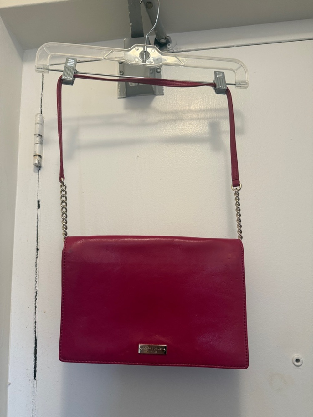 kate spade Hot Pink Leather Chain-Detail Crossbody